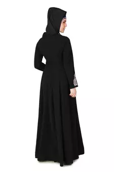 Black Polyester Arabian Style Islamic Ramadan Abaya for Women with Hijab