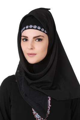 Black Polyester Arabian Style Islamic Ramadan Abaya for Women with Hijab 5