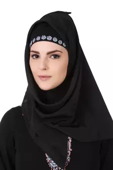 Black Polyester Arabian Style Islamic Ramadan Abaya for Women with Hijab