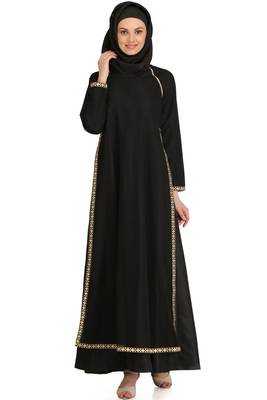MyBatua Black Polyester Arabian Style Islamic Wear For Women Muslim Abaya With Hijab 1