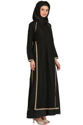 MyBatua Black Polyester Arabian Style Islamic Wear For Women Muslim Abaya With Hijab 2