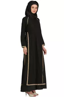 MyBatua Black Polyester Arabian Style Islamic Wear For Women Muslim Abaya With Hijab