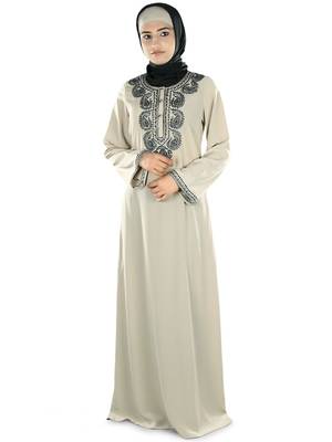 MyBatua Grey Polyester Arabian Style Islamic Wear For Women Muslim Abaya With Hijab 1