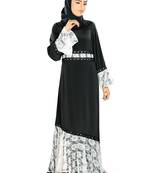 MyBatua Black Poly Crepe Arabian Style Islamic Wear For Women Muslim Abaya With Hijab