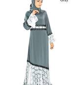 MyBatua Grey Poly Crepe Arabian Style Islamic Wear For Women Muslim Abaya With Hijab