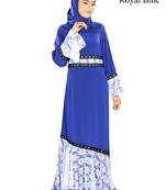 MyBatua Blue Poly Crepe Arabian Style Islamic Wear For Women Muslim Abaya With Hijab