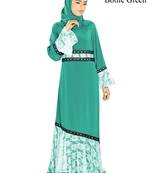 MyBatua Teal Poly Crepe Arabian Style Islamic Wear For Women Muslim Abaya With Hijab