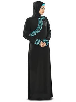MyBatua Black Poly Crepe Arabian Style Islamic Wear For Women Muslim Abaya With Hijab 1