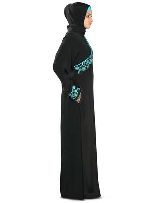 MyBatua Black Poly Crepe Arabian Style Islamic Wear For Women Muslim Abaya With Hijab 2