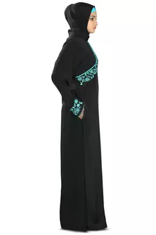 MyBatua Black Poly Crepe Arabian Style Islamic Wear For Women Muslim Abaya With Hijab