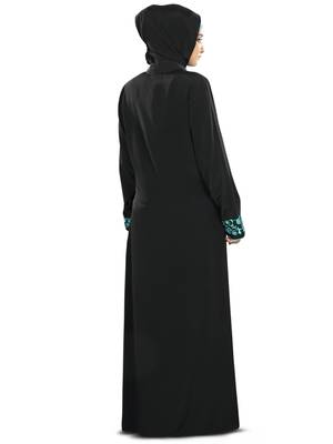 MyBatua Black Poly Crepe Arabian Style Islamic Wear For Women Muslim Abaya With Hijab 4