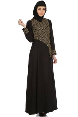 MyBatua Black Polyester Arabian Style Islamic Wear For Women Muslim Abaya With Hijab 1
