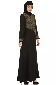MyBatua Black Polyester Arabian Style Islamic Wear For Women Muslim Abaya With Hijab