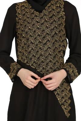 MyBatua Black Polyester Arabian Style Islamic Wear For Women Muslim Abaya With Hijab 3