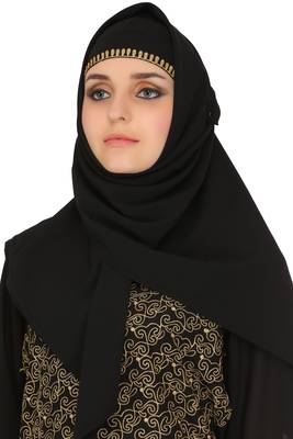 MyBatua Black Polyester Arabian Style Islamic Wear For Women Muslim Abaya With Hijab 5