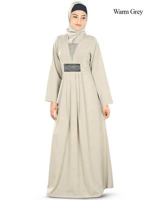 MyBatua Grey Poly Crepe Arabian Style Islamic Wear For Women Muslim Abaya With Hijab 1
