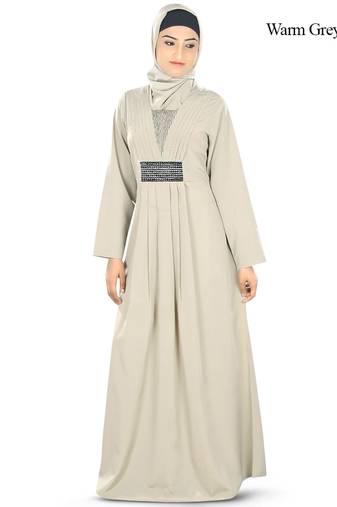 MyBatua Grey Poly Crepe Arabian Style Islamic Wear For Women Muslim Abaya With Hijab