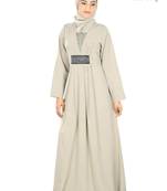 MyBatua Grey Poly Crepe Arabian Style Islamic Wear For Women Muslim Abaya With Hijab