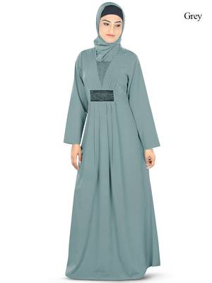 MyBatua Grey Poly Crepe Arabian Style Islamic Wear For Women Muslim Abaya With Hijab 1