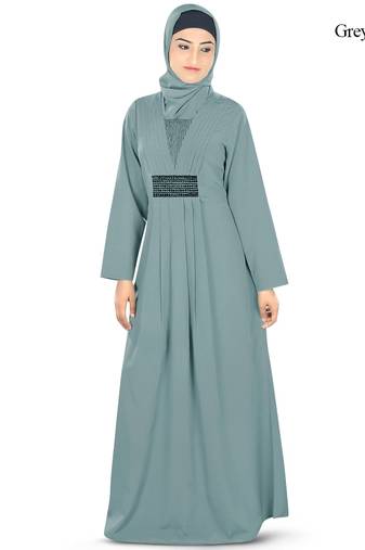 MyBatua Grey Poly Crepe Arabian Style Islamic Wear For Women Muslim Abaya With Hijab