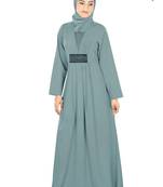 MyBatua Grey Poly Crepe Arabian Style Islamic Wear For Women Muslim Abaya With Hijab