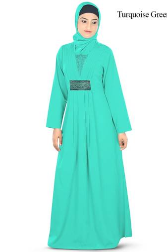 MyBatua Green Poly Crepe Arabian Style Islamic Wear For Women Muslim Abaya With Hijab