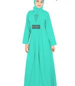MyBatua Green Poly Crepe Arabian Style Islamic Wear For Women Muslim Abaya With Hijab