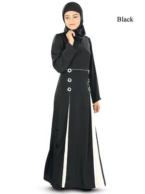 MyBatua Black Poly Crepe Arabian Style Islamic Wear For Women Muslim Abaya With Hijab 1