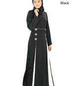 MyBatua Black Poly Crepe Arabian Style Islamic Wear For Women Muslim Abaya With Hijab