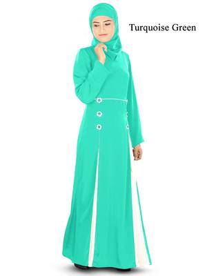 MyBatua Green Poly Crepe Arabian Style Islamic Wear For Women Muslim Abaya With Hijab 1