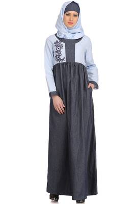 MyBatua Multicolor Denim Arabian Style Islamic Wear For Women Muslim Abaya With Hijab 1