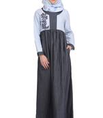 MyBatua Multicolor Denim Arabian Style Islamic Wear For Women Muslim Abaya With Hijab