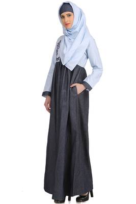 MyBatua Multicolor Denim Arabian Style Islamic Wear For Women Muslim Abaya With Hijab 2