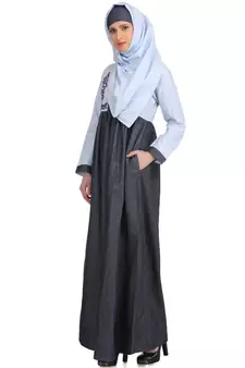 MyBatua Multicolor Denim Arabian Style Islamic Wear For Women Muslim Abaya With Hijab