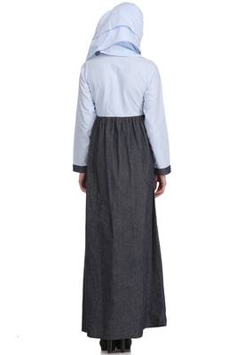 MyBatua Multicolor Denim Arabian Style Islamic Wear For Women Muslim Abaya With Hijab 3