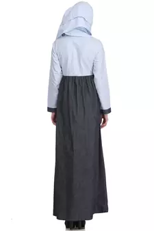 MyBatua Multicolor Denim Arabian Style Islamic Wear For Women Muslim Abaya With Hijab