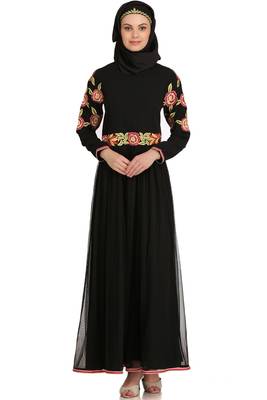 MyBatua Black Polyester Arabian Style Islamic Wear For Women Muslim Abaya With Hijab 1