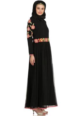 MyBatua Black Polyester Arabian Style Islamic Wear For Women Muslim Abaya With Hijab 2