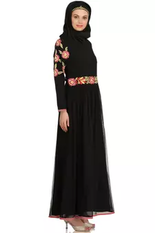 MyBatua Black Polyester Arabian Style Islamic Wear For Women Muslim Abaya With Hijab