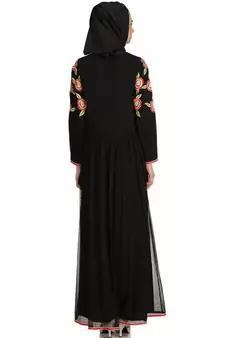 MyBatua Black Polyester Arabian Style Islamic Wear For Women Muslim Abaya With Hijab