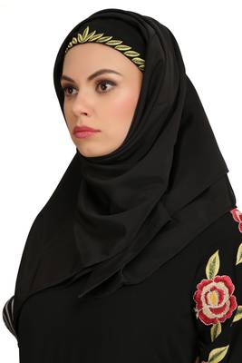 MyBatua Black Polyester Arabian Style Islamic Wear For Women Muslim Abaya With Hijab 5