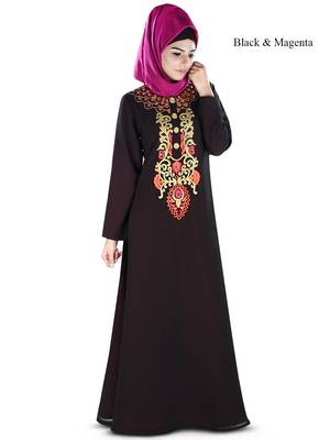 MyBatua Black Polyester Arabian Style Islamic Wear For Women Muslim Abaya With Hijab 1