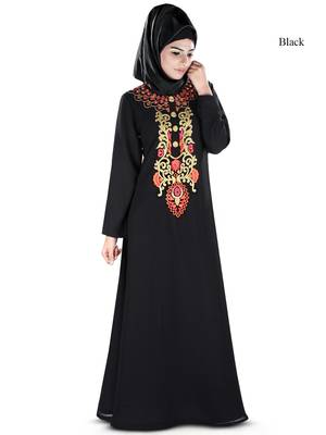 MyBatua Black Polyester Arabian Style Islamic Wear For Women Muslim Abaya With Hijab 1