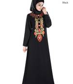 MyBatua Black Polyester Arabian Style Islamic Wear For Women Muslim Abaya With Hijab