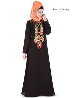 MyBatua Black Polyester Arabian Style Islamic Wear For Women Muslim Abaya With Hijab 1