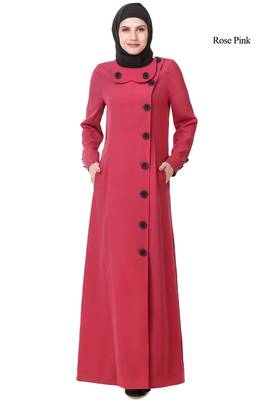 MyBatua Pink Polyester Arabian Style Islamic Wear For Women Muslim Abaya With Hijab 1