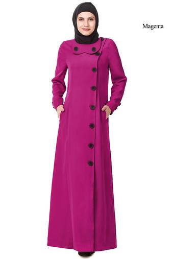 MyBatua Magenta Polyester Arabian Style Islamic Wear For Women Muslim Abaya With Hijab