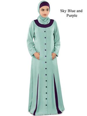 MyBatua Blue Rayon Arabian Style Islamic Wear For Women Muslim Abaya With Hijab 1