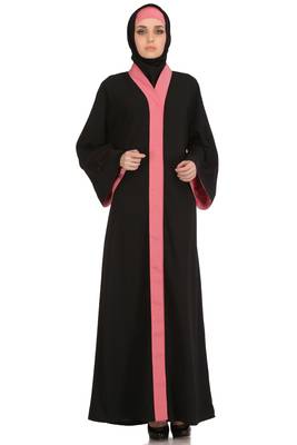 MyBatua Black Polyester Islamic Wear For Women Arabian Style Muslim Abaya With Hijab 1