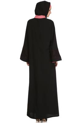 MyBatua Black Polyester Islamic Wear For Women Arabian Style Muslim Abaya With Hijab 3